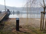 Metallstele mit QR-Codetafel am Info-Stop Öhningen-Wangen der Pfahlbau-Route Untersee