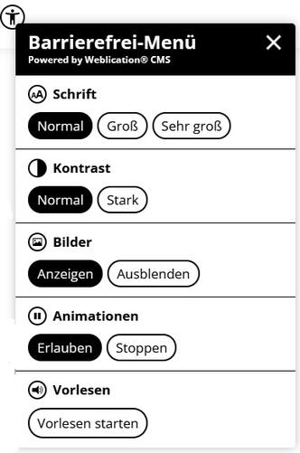 Barrierefrei-Menü der Website des Förderkreises