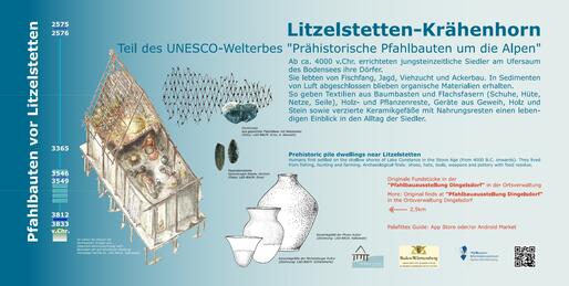 Inhalt der Informationstafel in Neuhof in Litzelstetten oberhalb der Welterbe Fundstätte Krähenhorn, (c) Grafik Landesamt für Denkmalpflege Baden-Württemberg, Pfahlbau-Informationsstelle Hemmenhofen